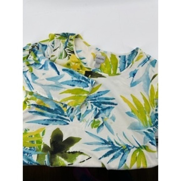 Chicos Tropical Floral 3/4 Sleeve Top Women's Size 2 Colorful Botanical Print - Picture 1 of 7